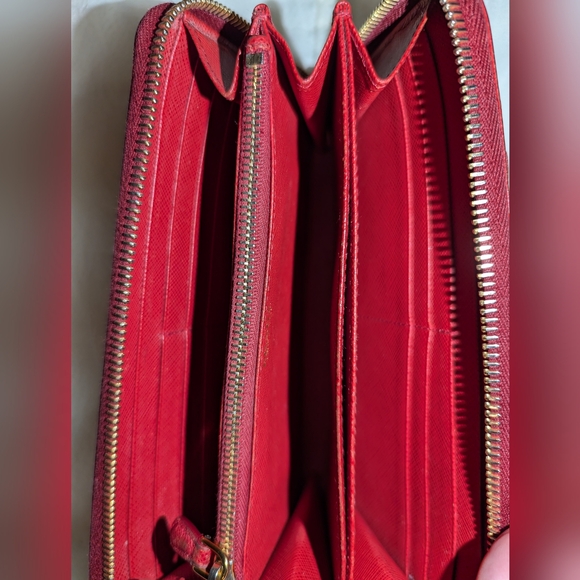 Prada Saffiano Leather Zip Around Continental Wallet Red GUC - Picture 12 of 12
